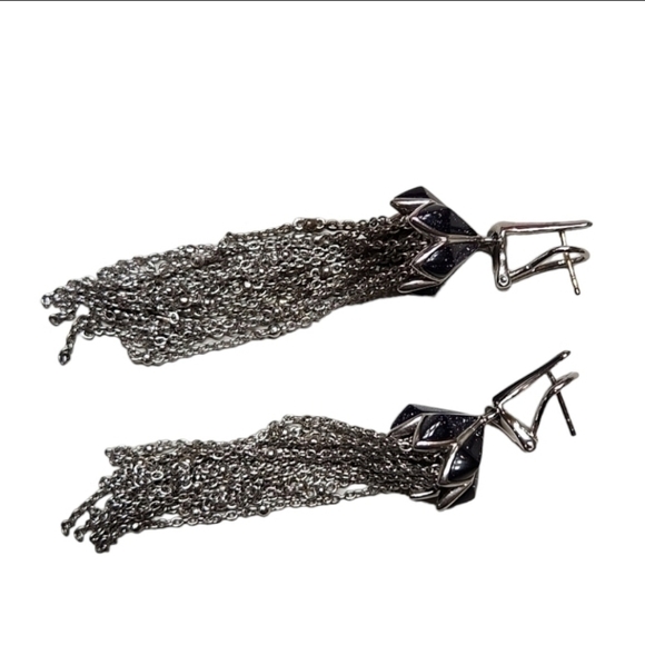 STEPHEN Webster Blue Goldstone Chain Drop Earrings - Picture 4 of 6